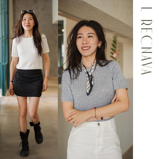 L RECNAVA 绞花肌理圆领绵羊毛针织短袖 百搭经典款 可机洗 商品图0