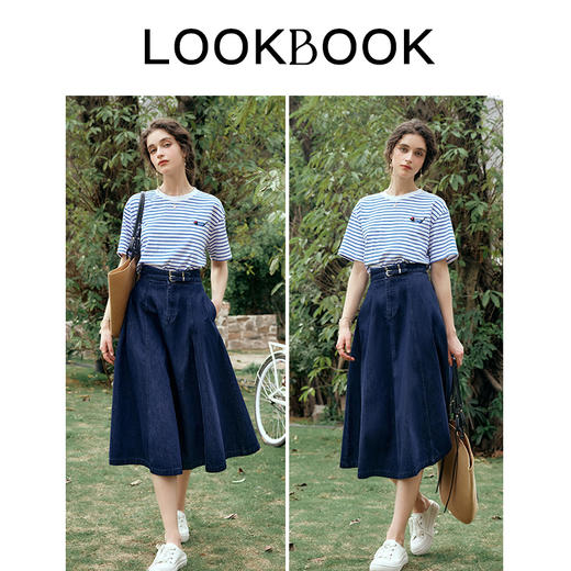 OLrain欧芮儿蓝白条纹短袖T恤夏季2025夏季新款时尚洋气减龄上衣 商品图3