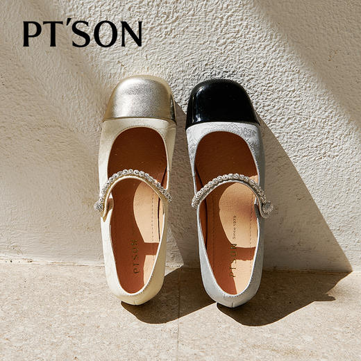 百田森PYQ2C666商场同款国风复古玛丽珍鞋秋新水钻牛皮中式平底单鞋 商品图5