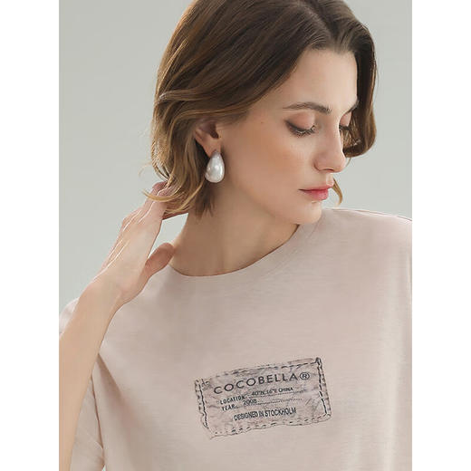 COCOBELLA时尚3D字母印花轻薄长袖T恤舒适休闲短袖上衣TS3210 商品图2