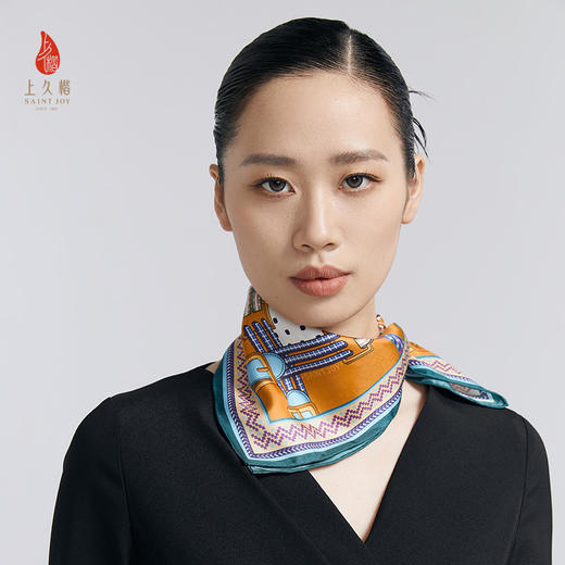 SAINTJOY/上久楷 女式真丝方巾  橙色 紫蓝色 衍生  FJS24015 商品图8
