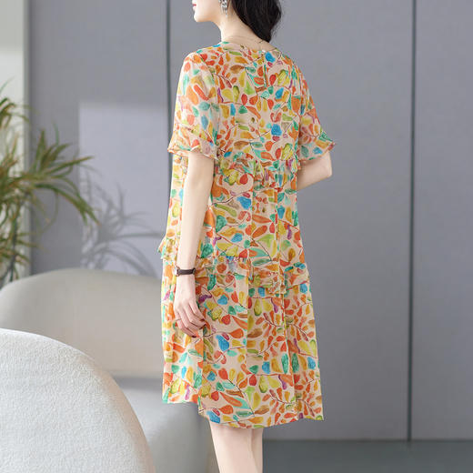 WWM-69508夏日绝美小裙子橘色碎花裙真丝桑蚕丝连衣裙女夏2025新款 商品图3