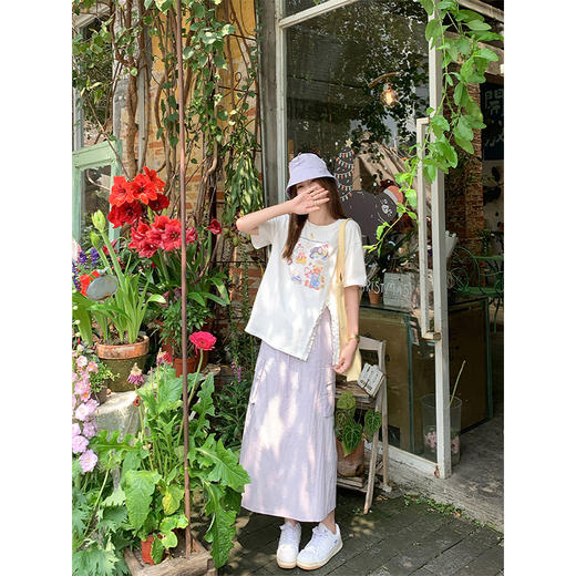 <曾小咸推荐>可爱卡通印花开叉圆领短袖T恤 商品图3