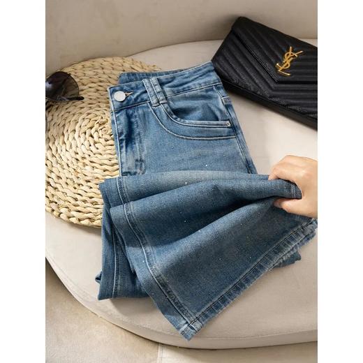 【自】全新升级【铂金会员183/天猫239/差价56】(01509) 洛诗琳做旧复古蓝烫钻牛仔裤夏季薄款阔腿裤高腰百搭裤子 商品图3