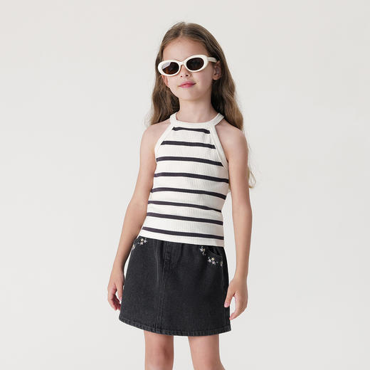 马克珍妮女童时尚条纹挂脖背心儿童吊带上衣2025年夏装新款550515 商品图2