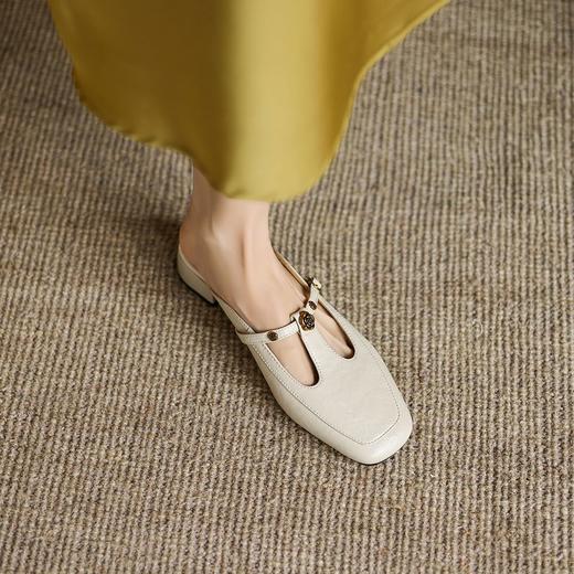 手工女鞋复古丁字扣包头穆勒鞋夏季外穿粗跟拖鞋软底软面3CM 商品图1