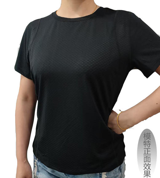 Y032B女式提花网眼吸湿速干薄款透气流线拼接运动T恤 商品图0