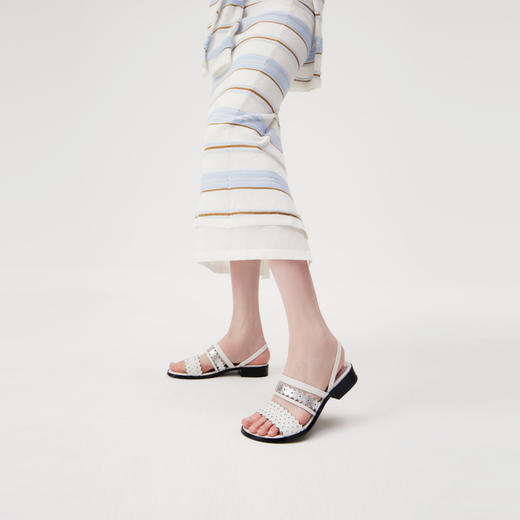 lost in echo2025春夏新款时尚布洛克撞色镂空多条带轻便平底凉鞋 商品图4