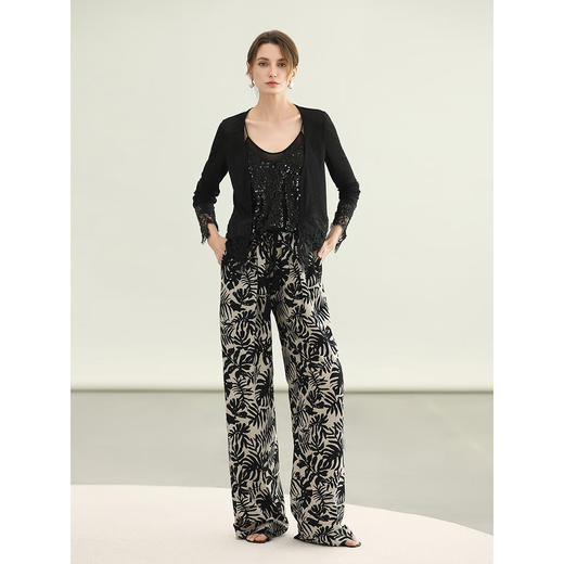 COCOBELLA浪漫南法风印花休闲裤女夏度假风微阔直筒裤PA3085 商品图3