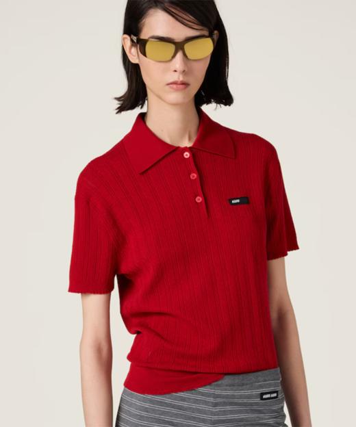 现货 THS-限时 缪家 翻领天丝羊毛针织镂空短袖上衣 2色 BH2597 商品图2