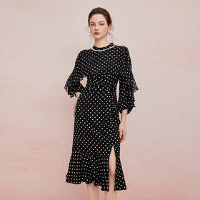 QF865斯尔丽2025夏季新款法式优雅浪漫个性袖设计感收腰收褶显瘦连衣裙