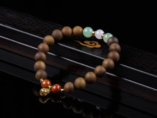 XY0311沉香+翡翠南红银葫芦手串 商品图7