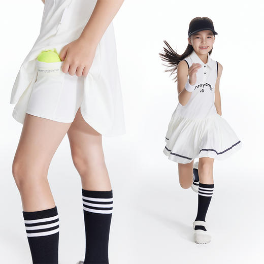 onmygame女童背心连衣裙运动无袖儿童春夏款百褶网球裙子长裙 商品图1