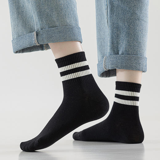 【女士双线运动袜】女双线运动中筒袜纯色双杠女生袜子运动休闲透气袜 商品图5