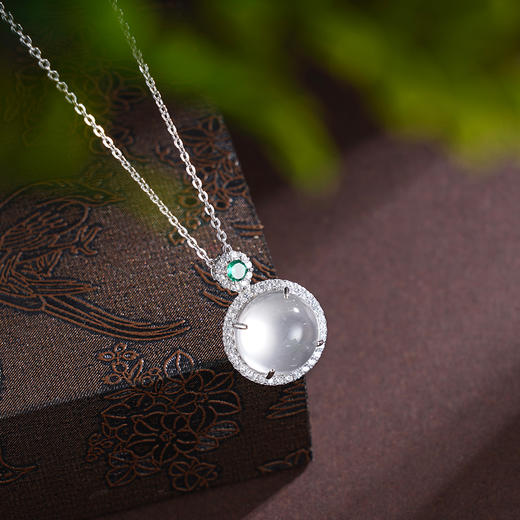 子佩集S925银【清波静涵】套链【AV00005】纯银蛋面水沫玉明月项链2504 商品图2