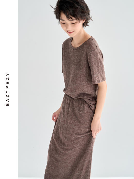 亚麻圆领短袖T恤半裙套装 商品图3