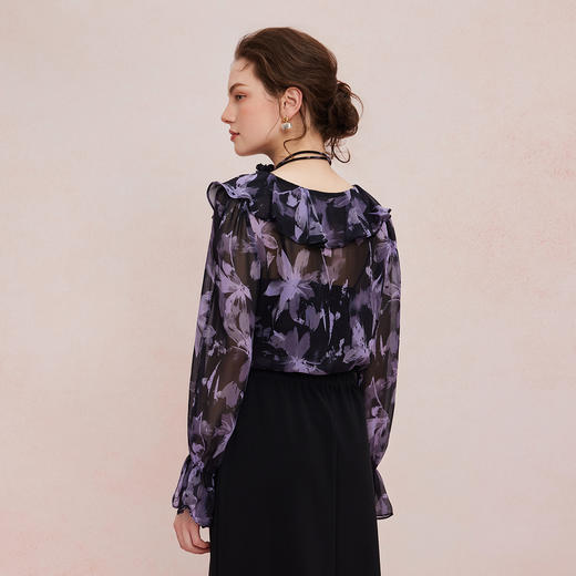 QF253斯尔丽2025夏季新款烂漫印花宽松时尚上衣手工盘花领花亦可腰带 商品图1