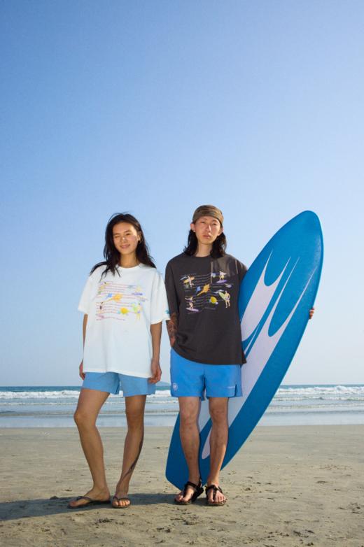 CryingCenter 夏日海边 冲浪步骤 手绘插画宽松T恤短袖 哭喊中心 商品图4