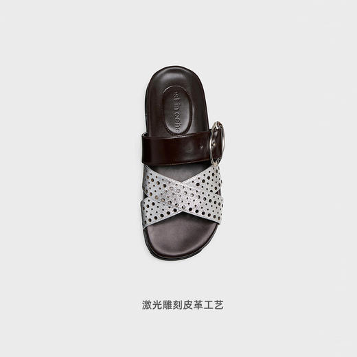 lost in echo2025春夏新款时尚拼色交叉条带镂空真皮勃肯拖鞋女 商品图2