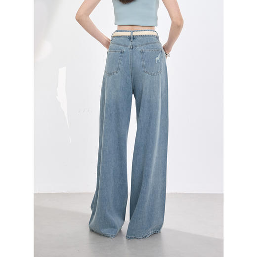 三彩独醒2025夏季新款纯棉牛仔裤休闲破洞宽松高腰阔腿裤长裤F 商品图3