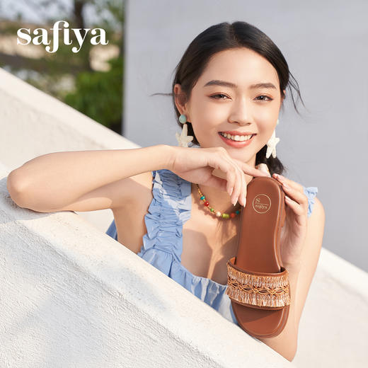 Safiya/索菲娅2025海边沙滩舒适露趾外穿休闲百搭平底一字拖鞋SFD2110M69/SFD2110369 商品图0