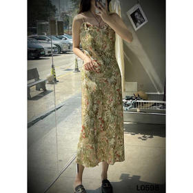 洛诗琳13423气质印花吊带连衣裙2025新款法式A字真丝吊带裙0598