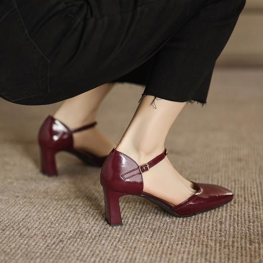 手工女鞋一字带高跟鞋女不累脚高级感复古方头浅口凉鞋6.5CM 商品图3