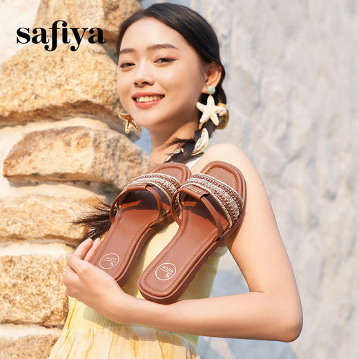 Safiya/索菲娅2025露趾民族风编织复古方头休闲百搭平底凉拖SFD2110366 商品图1