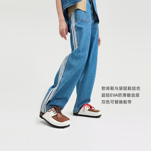 lost in echo2025春夏新款时髦方头拼色真皮德比勃肯鞋一脚蹬女 商品图2