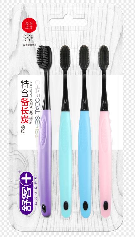 舒客 炭丝能量牙刷 细软毛护龈竹炭刷丝清新口气去口气 炭丝牙刷 4支装（新老包装随机发） 商品图0