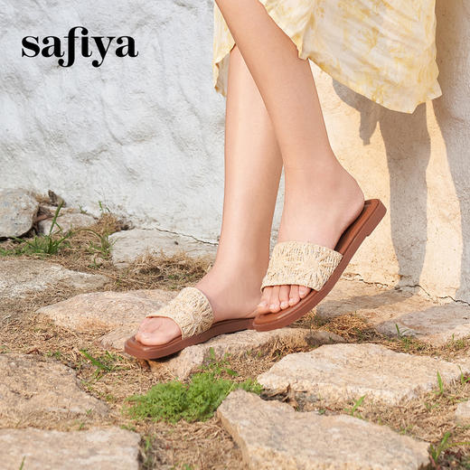 Safiya/索菲娅2025波西米亚编织时尚方头外穿百搭平底一字拖SFD2110370 商品图1