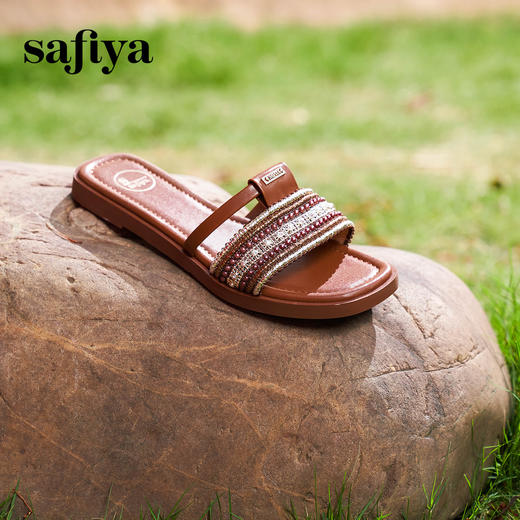 Safiya/索菲娅2025露趾民族风编织复古方头休闲百搭平底凉拖SFD2110366 商品图0