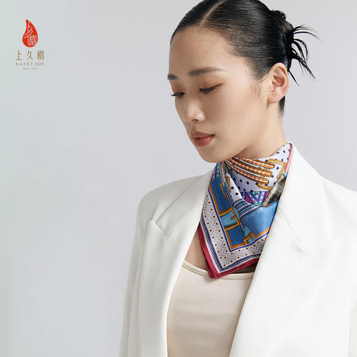 SAINTJOY/上久楷 女式真丝方巾  橙色 紫蓝色 衍生  FJS24015 商品图1