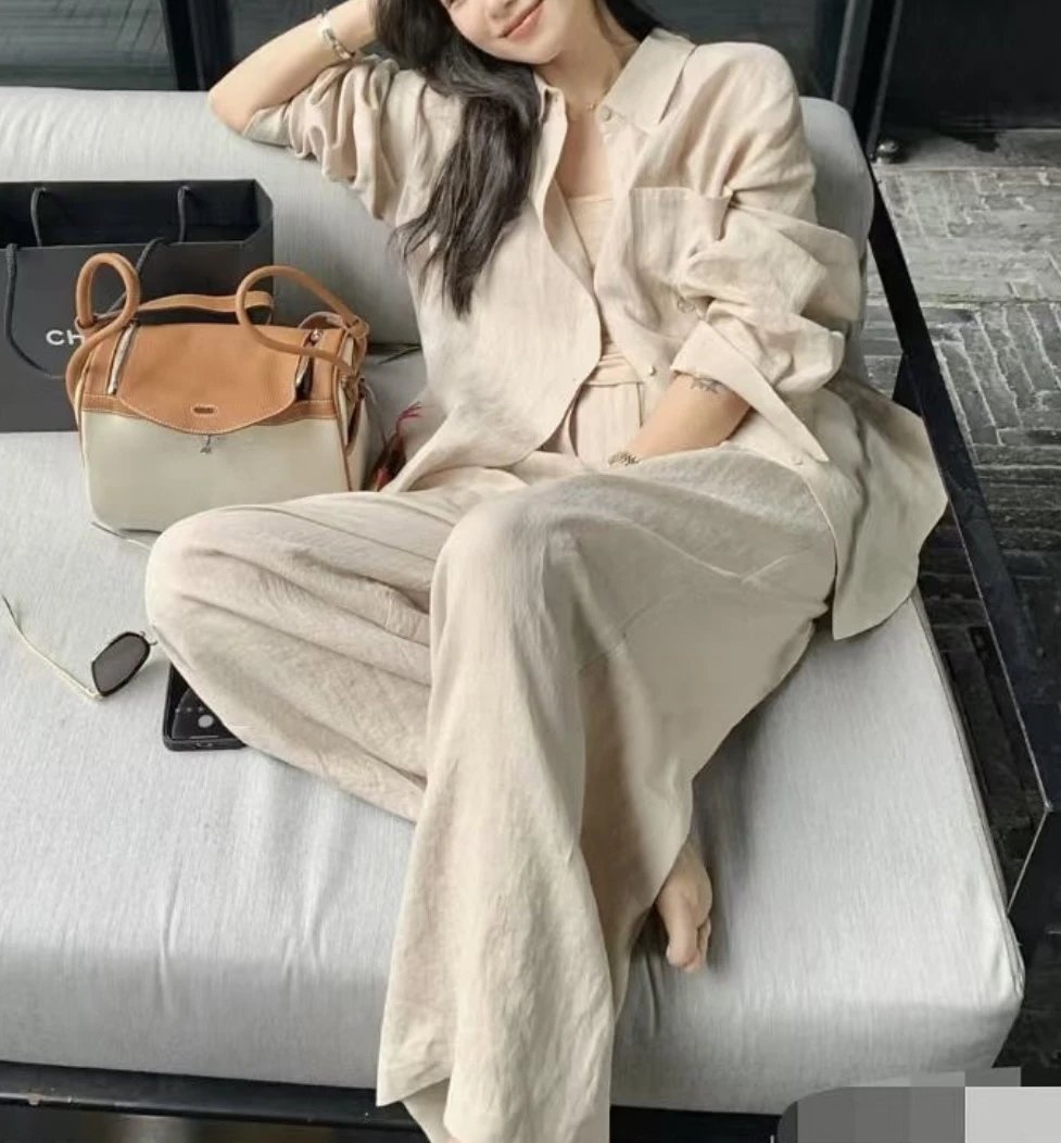 重磅推荐！亚麻套装   进口法麻  宽松廓形衬衫/松紧抽绳阔腿裤  通勤度假皆可