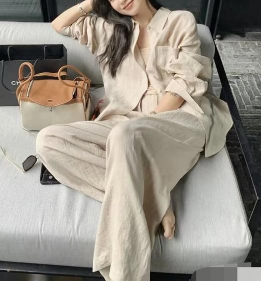 重磅推荐！亚麻套装   进口法麻  宽松廓形衬衫/松紧抽绳阔腿裤  通勤度假皆可 商品图0