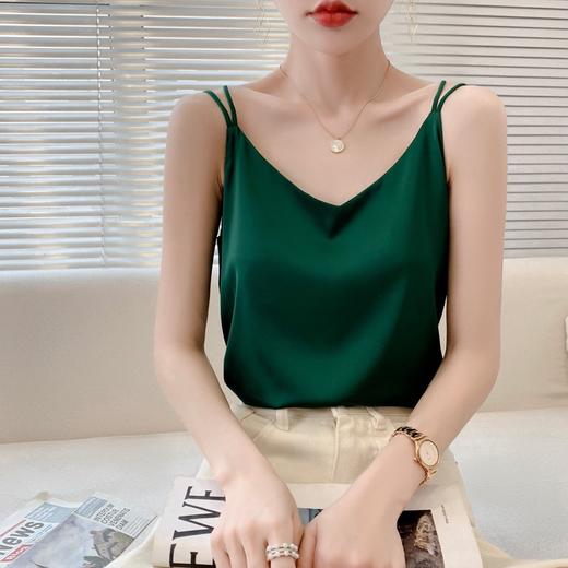 雀说丝绸缎面女装新修身v领短款小众设计内搭美背吊带背心ALR-D23 商品图1
