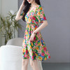 WWM-69479小个子微胖新款印花裙子桑蚕丝法式真丝连衣裙多巴胺掐腰裙 商品缩略图1