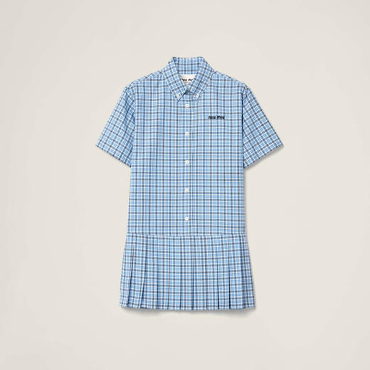 MIU-SK 色织蓝格纹短袖连衣裙 商品图0