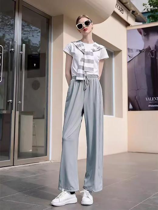 热卖中！！【简约百搭 不挑腿型裤】黑科技冰感原纱云朵防晒冰丝微喇叭降暑裤 阔腿裤  0贴肤瞬感凉+弹力高腰+垂感遮肉+柔软面料速干宽松休闲裤女 商品图2