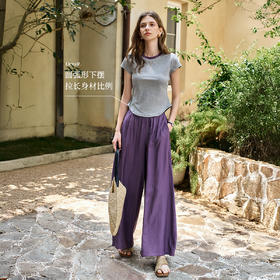 OLrain欧芮儿灰色修身上衣紫色慵懒风裤子女夏季2025新款两件套装