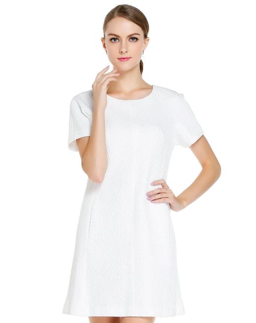 4894415518801  JOAN&DAVID   白色气质简洁优雅短袖连衣裙 商品图0