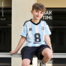 [吸湿速干]马克珍妮男童足球运动短袖T恤条纹上衣夏装新款250119