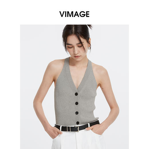 VIMAGE纬漫纪慵懒感休闲港风无袖挂脖针织吊带上衣2025夏季新款V2301933 商品图7