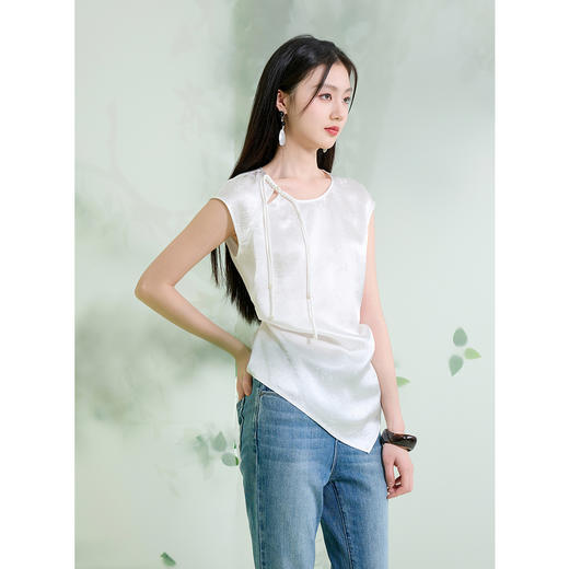 三彩【星河清梦】2025夏季新款新中式醋酸衬衫不规则盘扣小衫C 商品图1