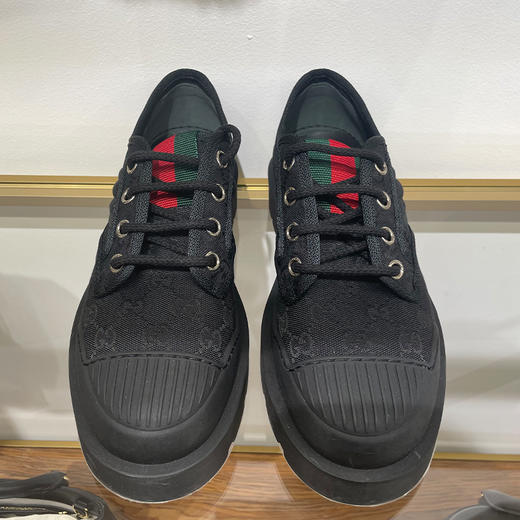 GUCCI 古驰 男士 GG 帆布织带条纹系带休闲鞋 黑色 812195 FAD2I 1044 商品图0