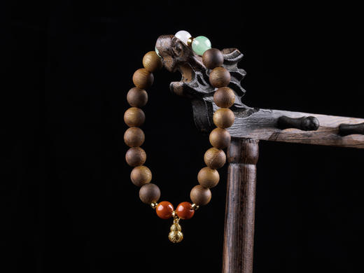 XY0311沉香+翡翠南红银葫芦手串 商品图8