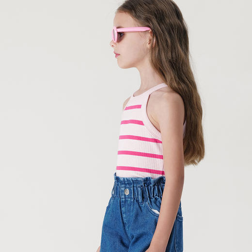 马克珍妮女童时尚条纹挂脖背心儿童吊带上衣2025年夏装新款550515 商品图3