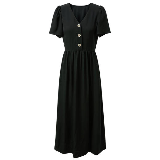 【莱赛尔+亚麻】三彩2025夏季新款连衣裙V领收腰A字裙长裙优雅气质S 商品图4