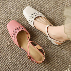 手工女鞋夏季透气编织百搭粗跟真皮凉鞋2025新款很软镂空3CM