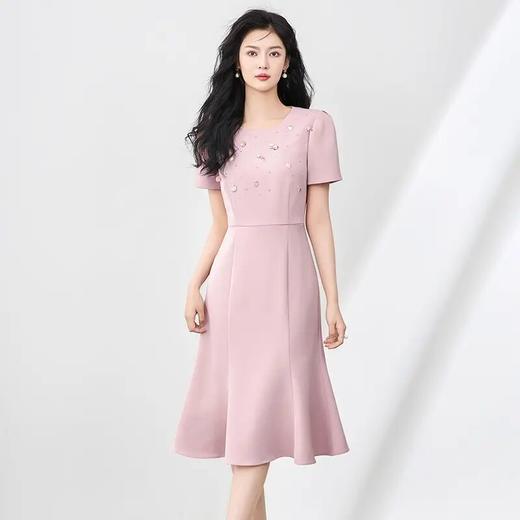 【高货wl】全新升级【铂金会员330/天猫439/差价109】(01031) 洛诗琳轻奢重工钉钻贝壳圆领鱼尾裙时尚气质短袖连衣裙 商品图0